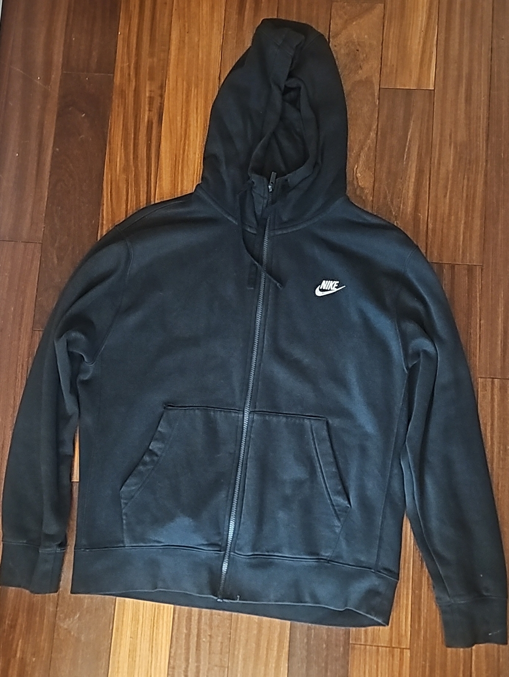 Nike Black Full-Zip Windbreaker Hoodie with White Logo